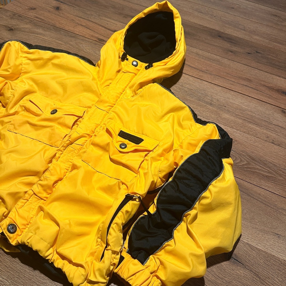 Vintage Polo Sport Ralph Lauren Yellow Puffer Hooded Jacket Mens Large